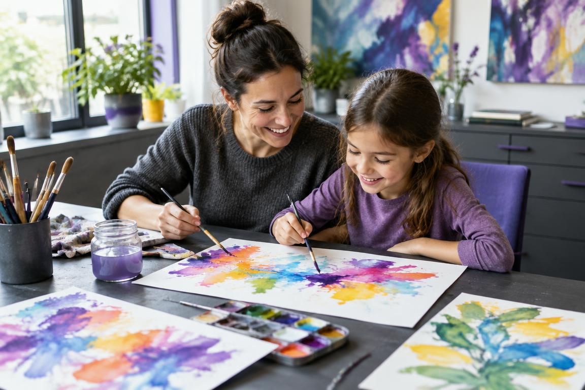 Parent and young creative painting together